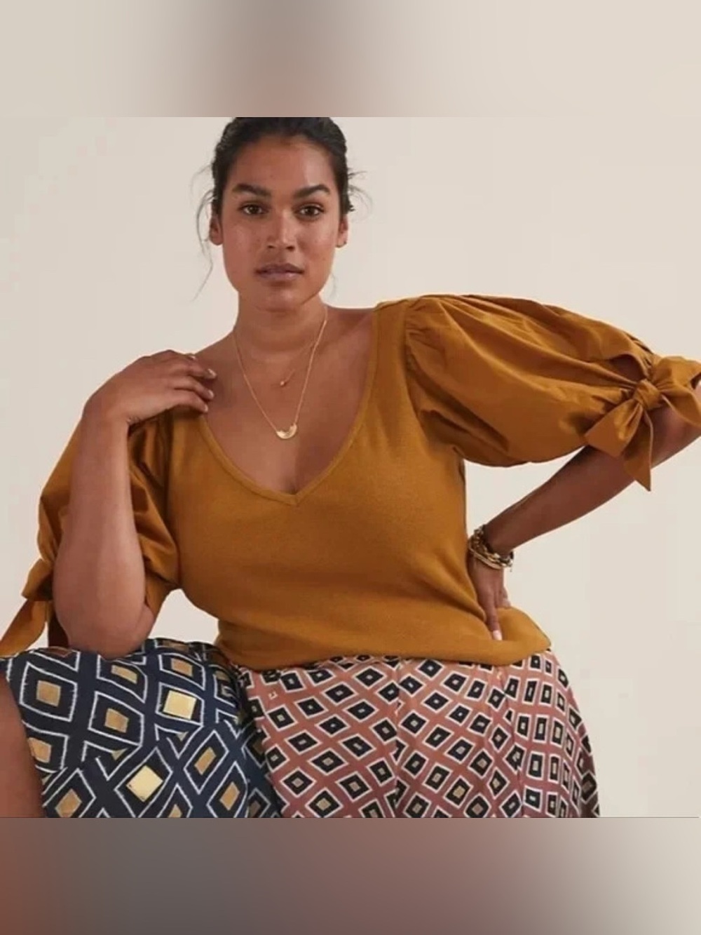 Maeve Anthropologie Puff Sleeve V-Neck Blouse Top Mustard/Gold Plus Size 3X